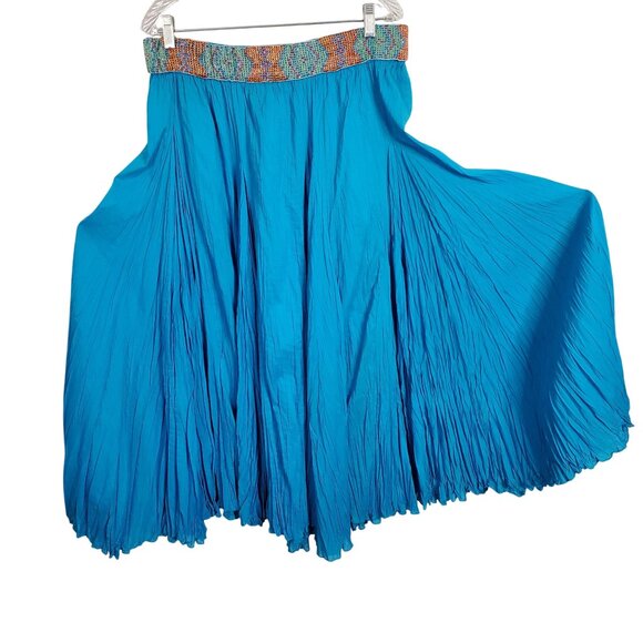 Sandy Starkman Size L Skirt Boho Maxi Full Beaded Godet Cotton Turquoise - Picture 3 of 11